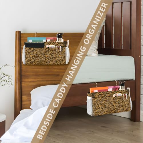 Animals Print Bedside Caddy with 6 Pockets, Hooks & Straps for Bed, Sofa, RV