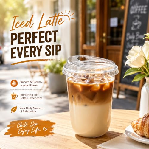 50 Pack 16 oz Clear Plastic Cups with Strawless Sip Lids for Cold Drinks