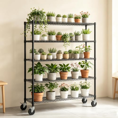 Garvee 70.87" Metal Shelving with Wheels, 5-Tier Wire Storage Rack, Heavy Duty
