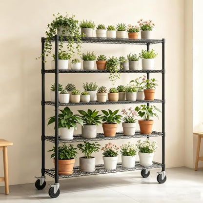 Garvee 70.87" Metal Shelving with Wheels, 5-Tier Wire Storage Rack, Heavy Duty