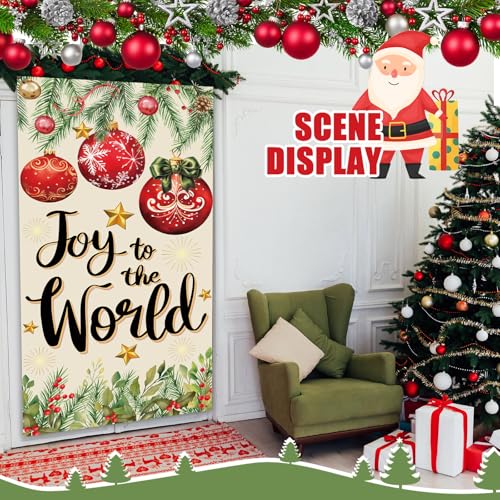 Christmas Door Cover Backdrop 35x71 Inches – Festive Xmas Balls & Pine Cones Decor