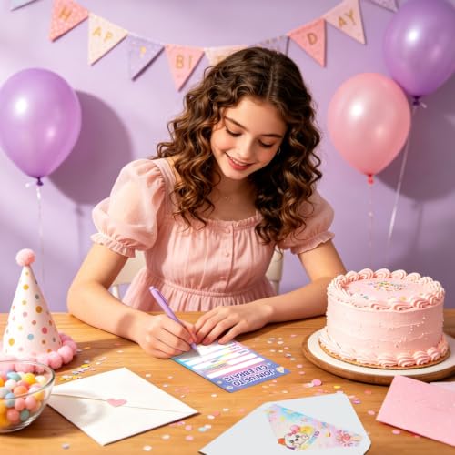 Pink 20Pcs Squishy Birthday Invitations with Envelopes - Dumpling & Food Theme