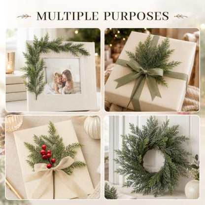 20Pcs Christmas Cedar Branches with Berries - 18 Inch Lifelike Touch Faux Greenery
