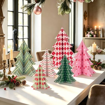 12 Pack Paper Christmas Tree Decorations - Hanging 3D Holiday Trees - Multi-Style