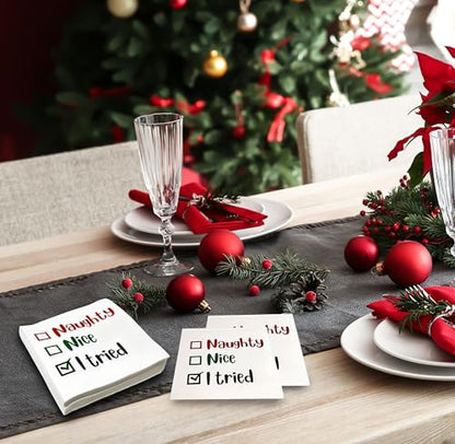 Christmas Cocktail Napkins - Naughty or Nice Holiday Party Supplies, 100 Pack
