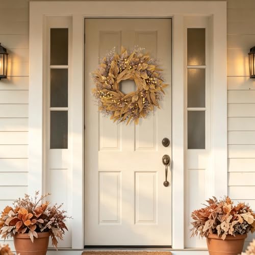 Fall Eucalyptus Wreath for Front Door - Autumn Decorations, Dried Leaf & Berry