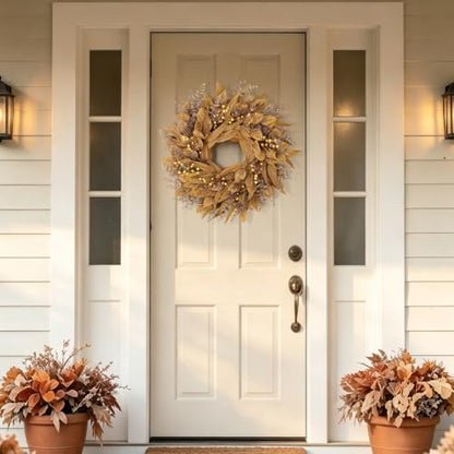 Fall Eucalyptus Wreath for Front Door - Autumn Decorations, Dried Leaf & Berry