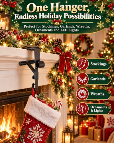 Adjustable Heavy Duty Fireplace Stocking & Garland Hanger - Gold / 4