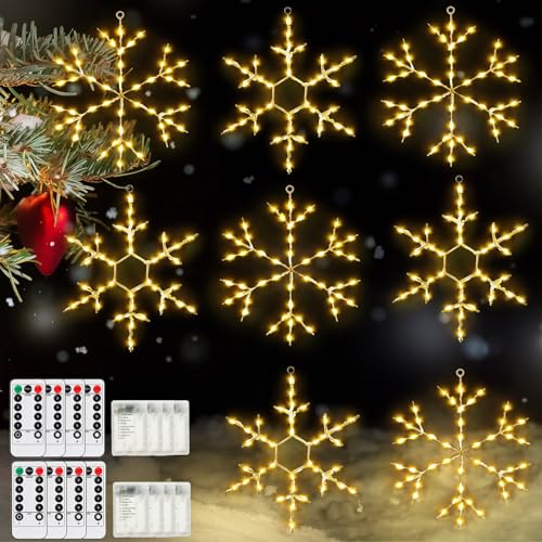 Christmas Snowflake Window Lights Set - Warm White, 8 Pieces with Remote