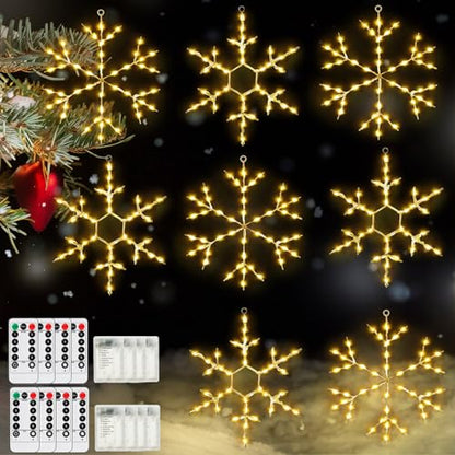 Christmas Snowflake Window Lights Set - Warm White, 8 Pieces with Remote