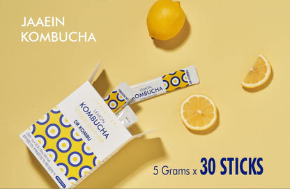 KOMBUCHA DRINK Lemon Kombucha Tea, 30 sticks x 5 grams, Zero Sugar, Health Ade, Sparkling Fermented Tea Powdered Mix, Live Probiotics & Prebiotics, Healthy Drinks, Product of Korea