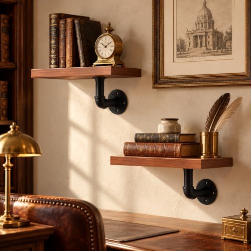 Industrial Pipe Floating Shelves Set - Rustic Black Wall Storage