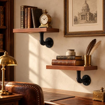 Industrial Pipe Floating Shelves Set - Rustic Black Wall Storage
