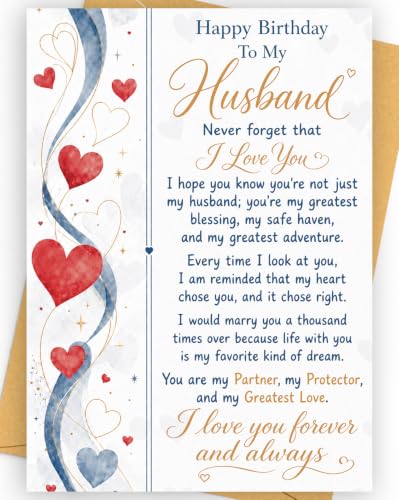 Romantic Husband Birthday Card - C Style with Kraft Envelope