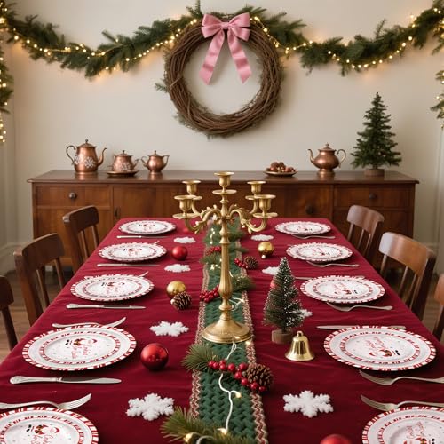 Christmas Paper Plates 50pcs - Santa Cookies Design, 7 & 9 Inch Disposable Party Tableware