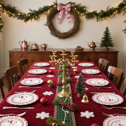 Christmas Paper Plates 50pcs - Santa Cookies Design, 7 & 9 Inch Disposable Party Tableware