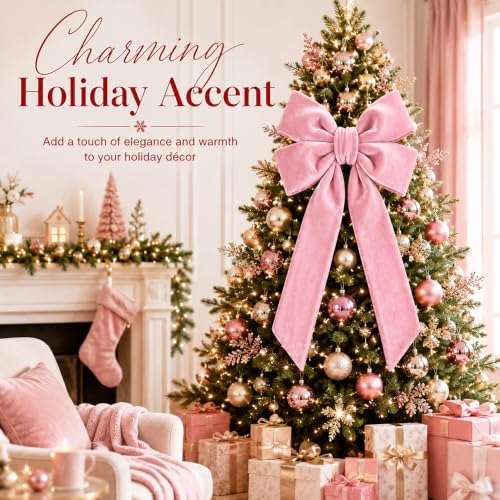 Pink Velvet Christmas Tree Topper Bow 15x30 Inches Holiday Decoration