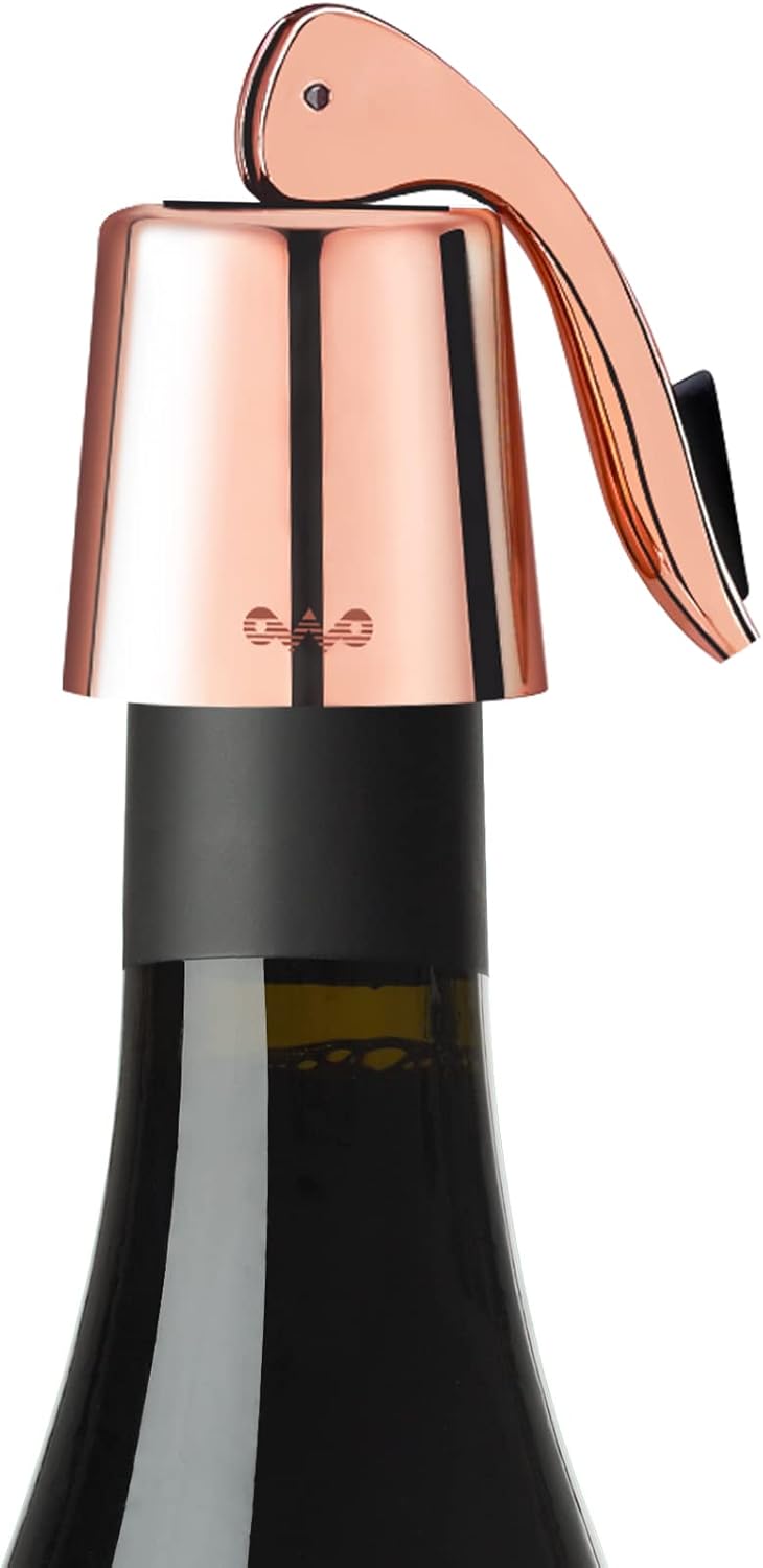 OWO Stainless Steel Wine Bottle Stopper, Reusable Wine Saver with Silicone Seal, Decorative Bottle Sealer, Keeps Fresh (Rosegold, 1 Pack)
