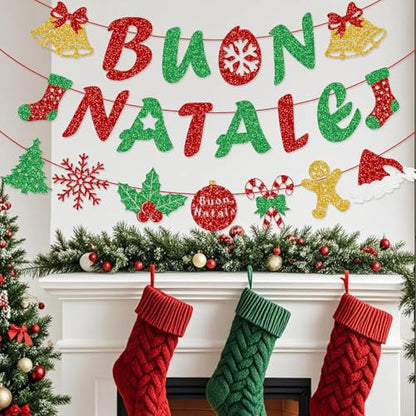 Italian Christmas Banner & Garland Set - Buon Natale Holiday Decorations