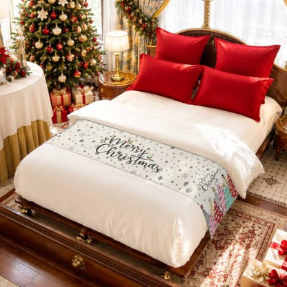 83x20 Beige Christmas Tree Bed Runner Scarf Full Queen Size Winter Holiday Decor