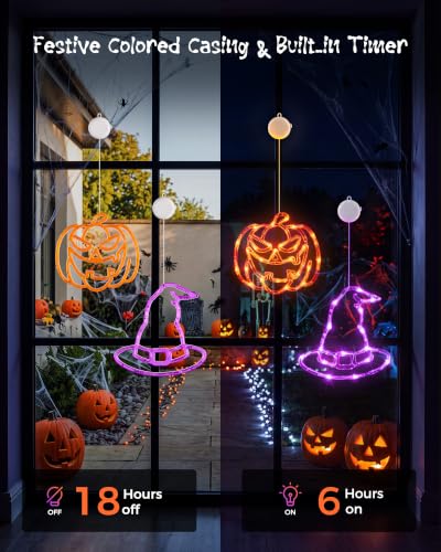 Halloween Window Lights Set - Pumpkin, Ghost & Hat with Timer & Suction