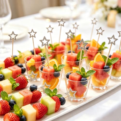 Silver Hollow Star Cocktail Picks 120Pcs for Fruit & Dessert Decoration