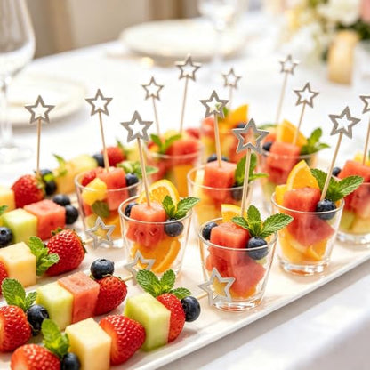 Silver Hollow Star Cocktail Picks 120Pcs for Fruit & Dessert Decoration