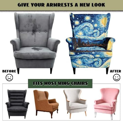 Van Gogh Starry Night Wingback Chair Cover 2-Piece Slipcover - Custom Fit