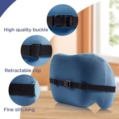 Lumbar Support Pillow for Office Chair, Car Lumbar Pillow Lower Back Pain Relief, Memory Foam Back Cushion with Adjustable Straps, Ergonomic Chair Back Pillow for Gaming Chair, Car, Bed (BLUE)