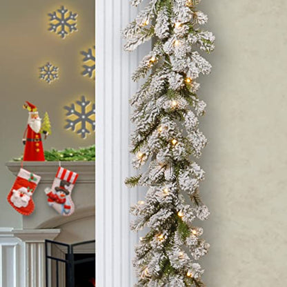 9ft Pre-Lit Snowy Sheffield Spruce Christmas Garland - Indoor Outdoor Decor