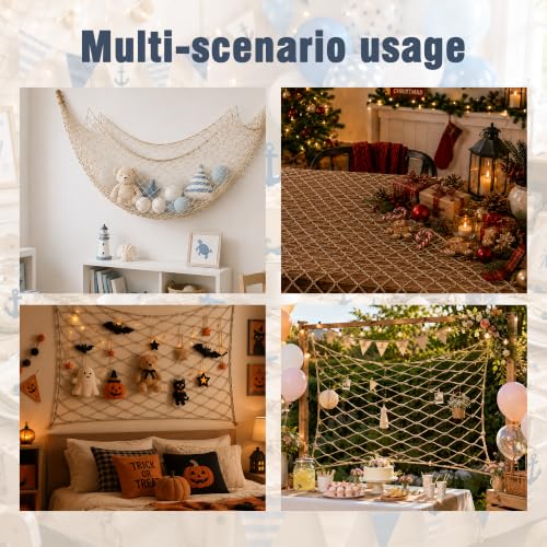 Beige 4 Pack Cotton Fish Net Decorations for Parties and Wall Decor - 80 x 40 in