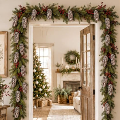 Christmas Pine Cones Picks with Snow - 65 Large Natural Decorations - Snowy Winter Decor Variation of Snow