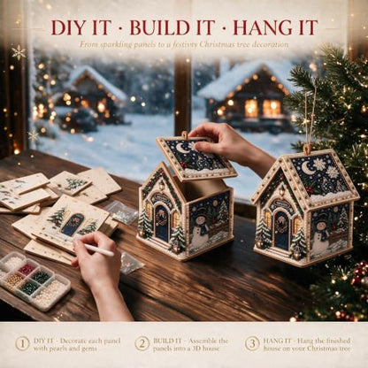 3D Christmas House Diamond Art Kit for Adults with Pearl Beads - Santa Variation