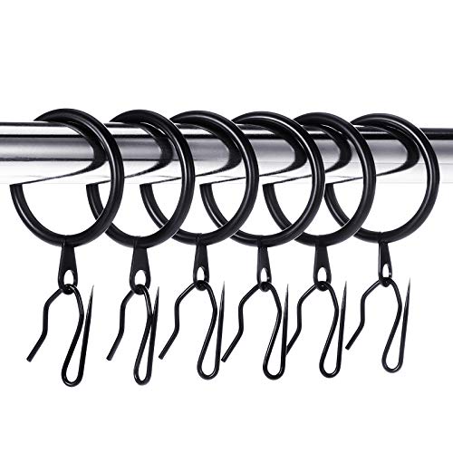 Metal Curtain Rings with Hooks - Black, 38mm - 30 Pieces