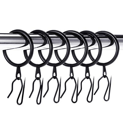 Metal Curtain Rings with Hooks - Black, 38mm - 30 Pieces