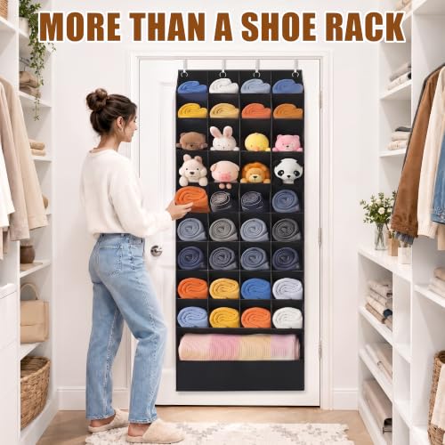 Black Over-the-Door Shoe Organizer 36 Pockets & 1 Large Boot Compartment