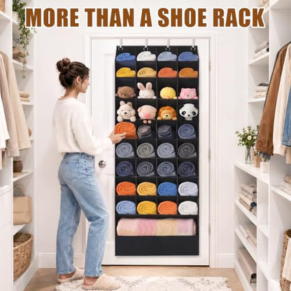 Black Over-the-Door Shoe Organizer 36 Pockets & 1 Large Boot Compartment