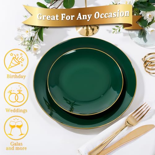 Disposable Green and Gold Plastic Plates - 7.5 Inch, Pack of 100 - Variation of Green and Gold