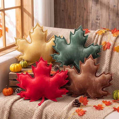 Fall Maple Leaf Plush Throw Pillow Set - Autumn Home Decor 4 Pieces