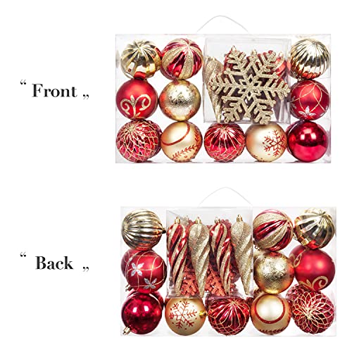 Assorted Christmas Ball Ornaments Set with Reusable Gift Box - Red Gold 80mm