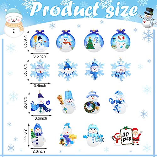 30 Pcs Christmas Blue Snowman Ornaments Wooden Holiday Tree Decorations