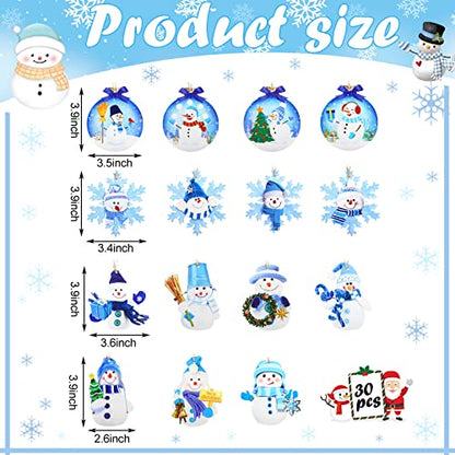 30 Pcs Christmas Blue Snowman Ornaments Wooden Holiday Tree Decorations