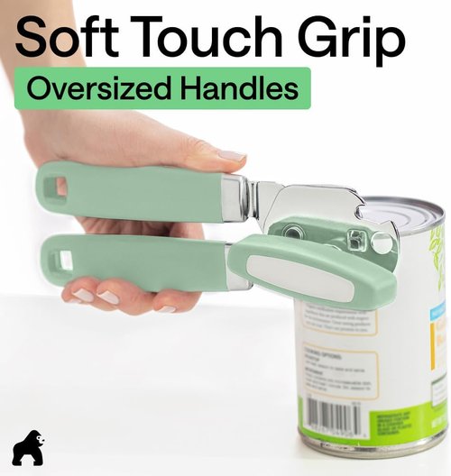 Gorilla Grip Heavy Duty Can Opener - Stainless Steel, Smooth Edge, Comfortable Handle | Mint Color