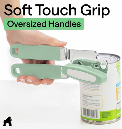 Gorilla Grip Heavy Duty Can Opener - Stainless Steel, Smooth Edge, Comfortable Handle | Mint Color