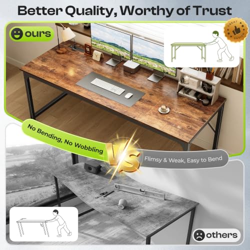 PRAISUN Rustic Brown 70 x 24 Inch Computer Desk with Power Outlets & USB-C - Reversible Setup