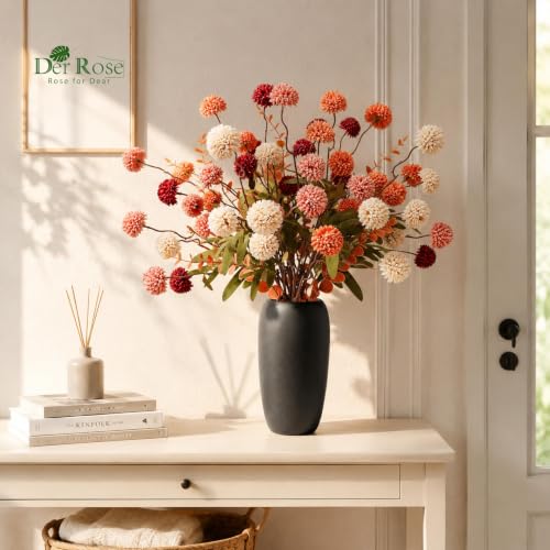 Artificial Fall Flowers with Vase - Burnt Orange Silk Mum Arrangement, 18 Pcs