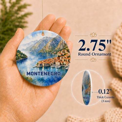 Montenegro Kotor Bay Christmas Ornament - Watercolor Ceramic Holiday Keepsake