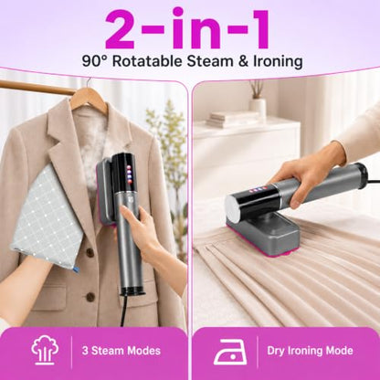 Travel Steamer for Clothes 2-in-1 Portable Steam Iron Gray 1200W