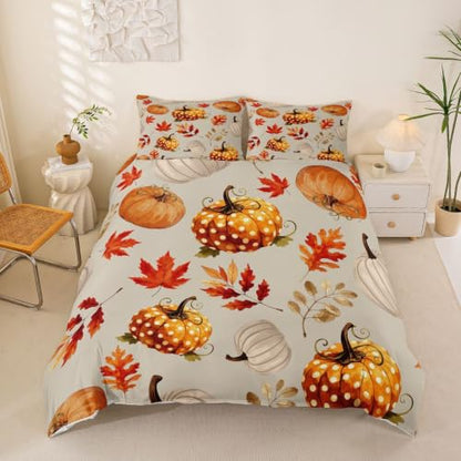 Manfei Watercolor Dot Pumpkin Twin Duvet Cover Set for Kids Boys Girls Beige Orange
