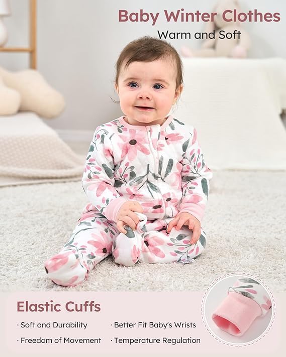 Yoofoss Organic Cotton Baby Pajamas - Warm Quilted Footed Sleepers for Newborns & Infants (0-9 Months)